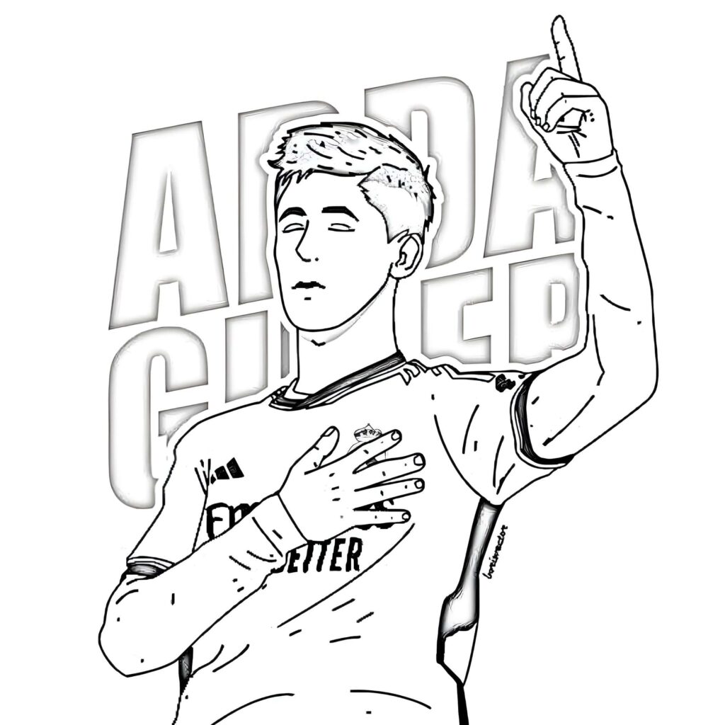 Desenho de Arda Güler Apontando Para O Céu Para Imprimir para colorir e imprimir Desenho de Arda Güler Apontando Para O Céu Para Imprimir para colorir