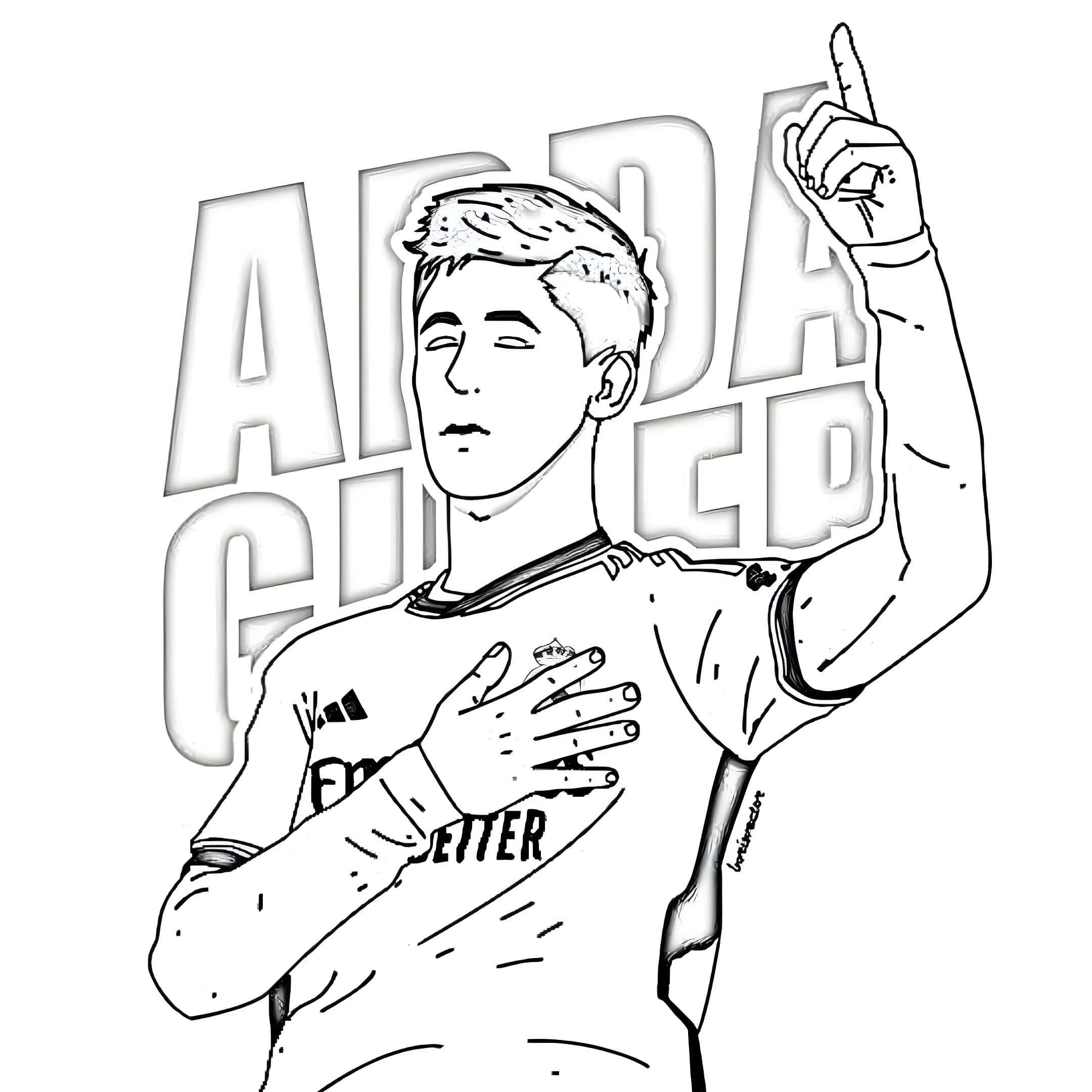 Desenho de Arda Güler Apontando Para O Céu Para Imprimir para colorir
