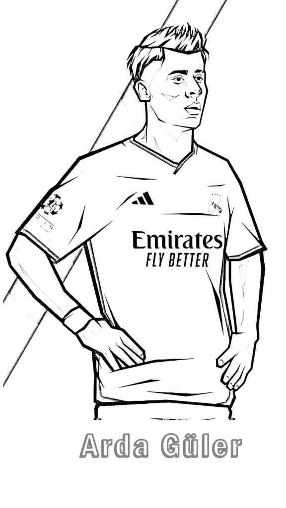 Desenho de Arda Güler No Real Madrid Para Colorir para colorir e imprimir Desenho de Arda Güler No Real Madrid Para Colorir para colorir