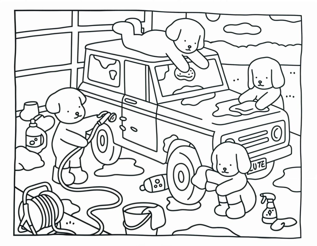 Desenho de Desenho Bobbie Goods lavando carro em familia para colorir para colorir e imprimir Desenho de Desenho Bobbie Goods lavando carro em familia para colorir para colorir