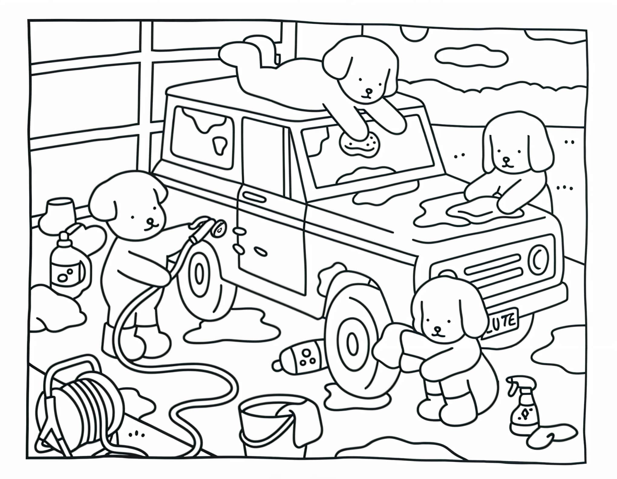 Desenho de Desenho Bobbie Goods lavando carro em familia para colorir para colorir