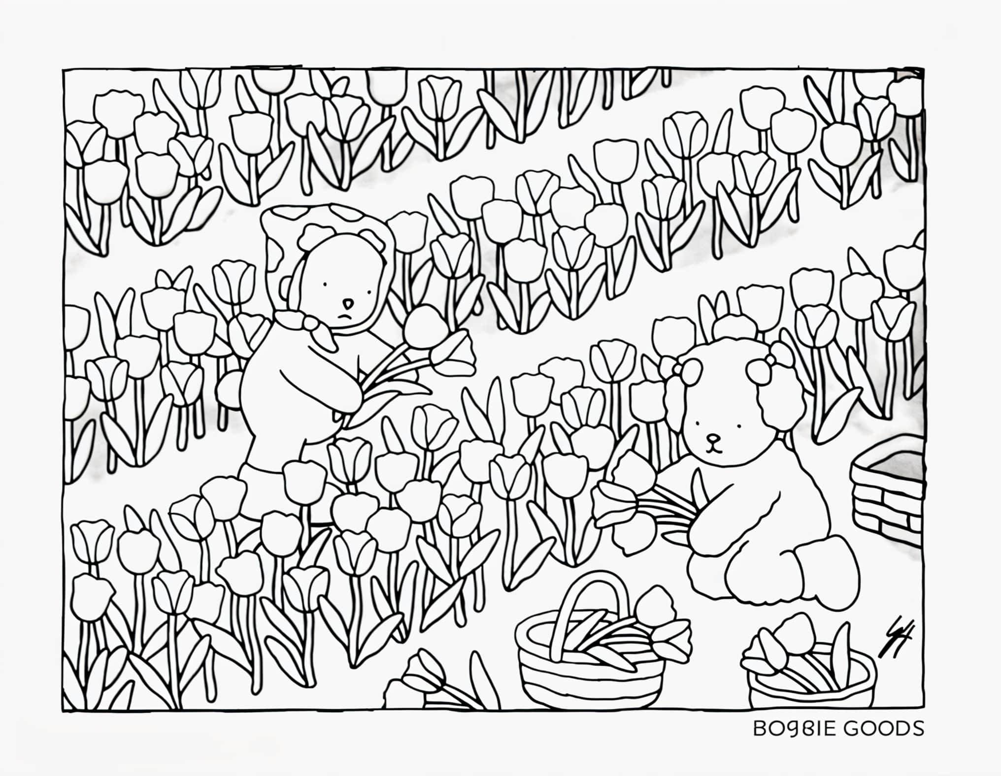 Desenho de Bobbie Goods colhendo tulipas para colorir e imprimir