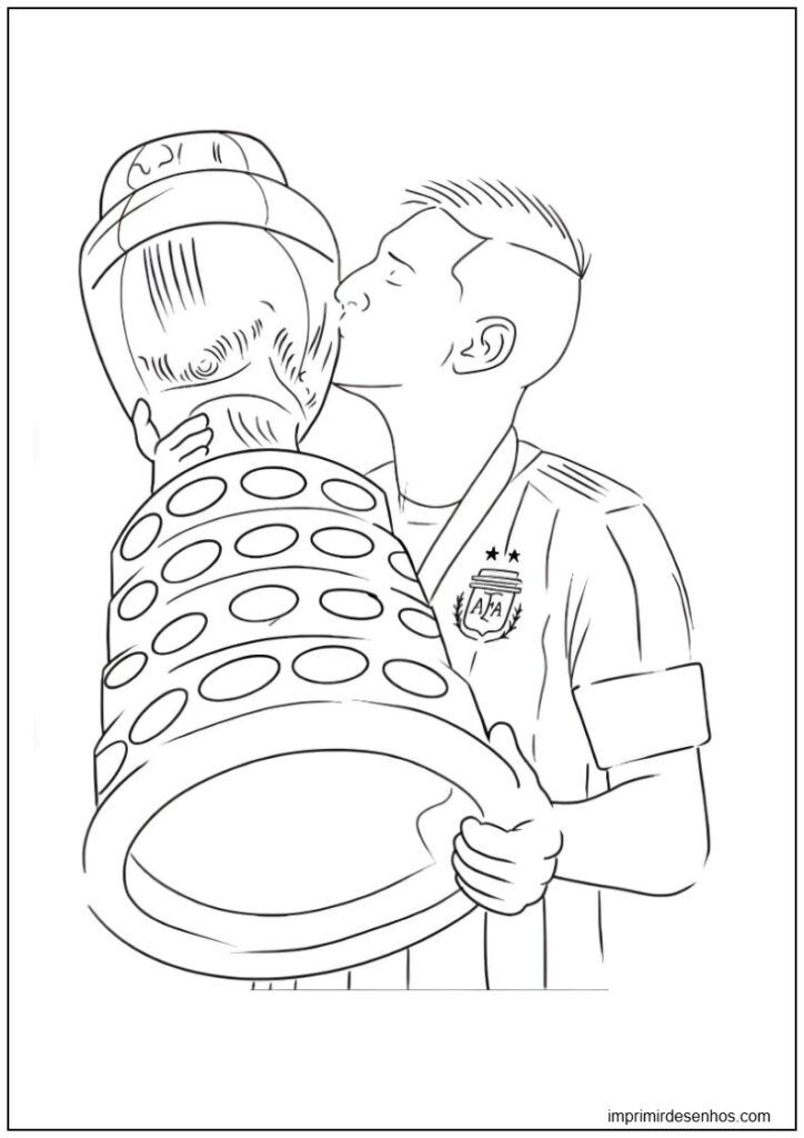 Desenho de Desenho de Lionel Messi com a Copa América para colorir para colorir e imprimir Desenho de Desenho de Lionel Messi com a Copa América para colorir para colorir