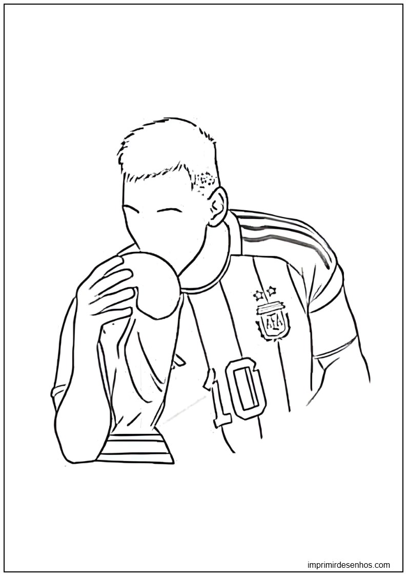 Desenho de Desenho de Lionel Messi com a Copa do Mundo para imprimir para colorir
