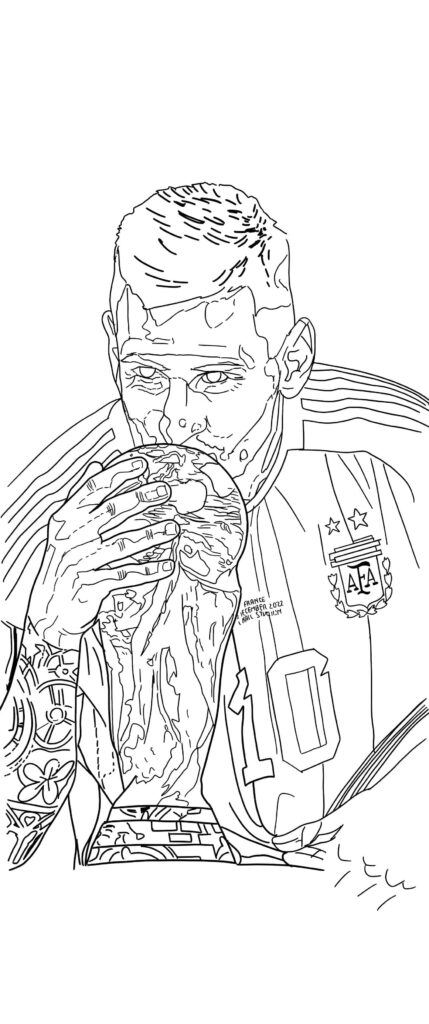 Desenho de Desenho De Lionel Messi Com O Troféu Da Copa Do Mundo Para Colorir para colorir e imprimir Desenho de Desenho De Lionel Messi Com O Troféu Da Copa Do Mundo Para Colorir para colorir