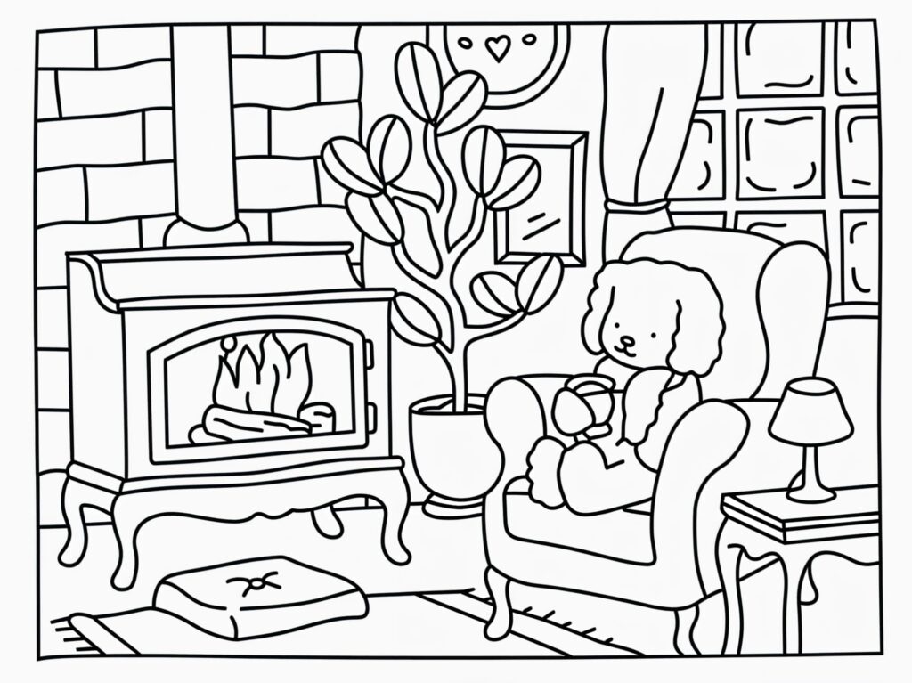 Desenho de Imagem Bobbie Goods perto da lareira no inverno para colorir para colorir e imprimir Desenho de Imagem Bobbie Goods perto da lareira no inverno para colorir para colorir