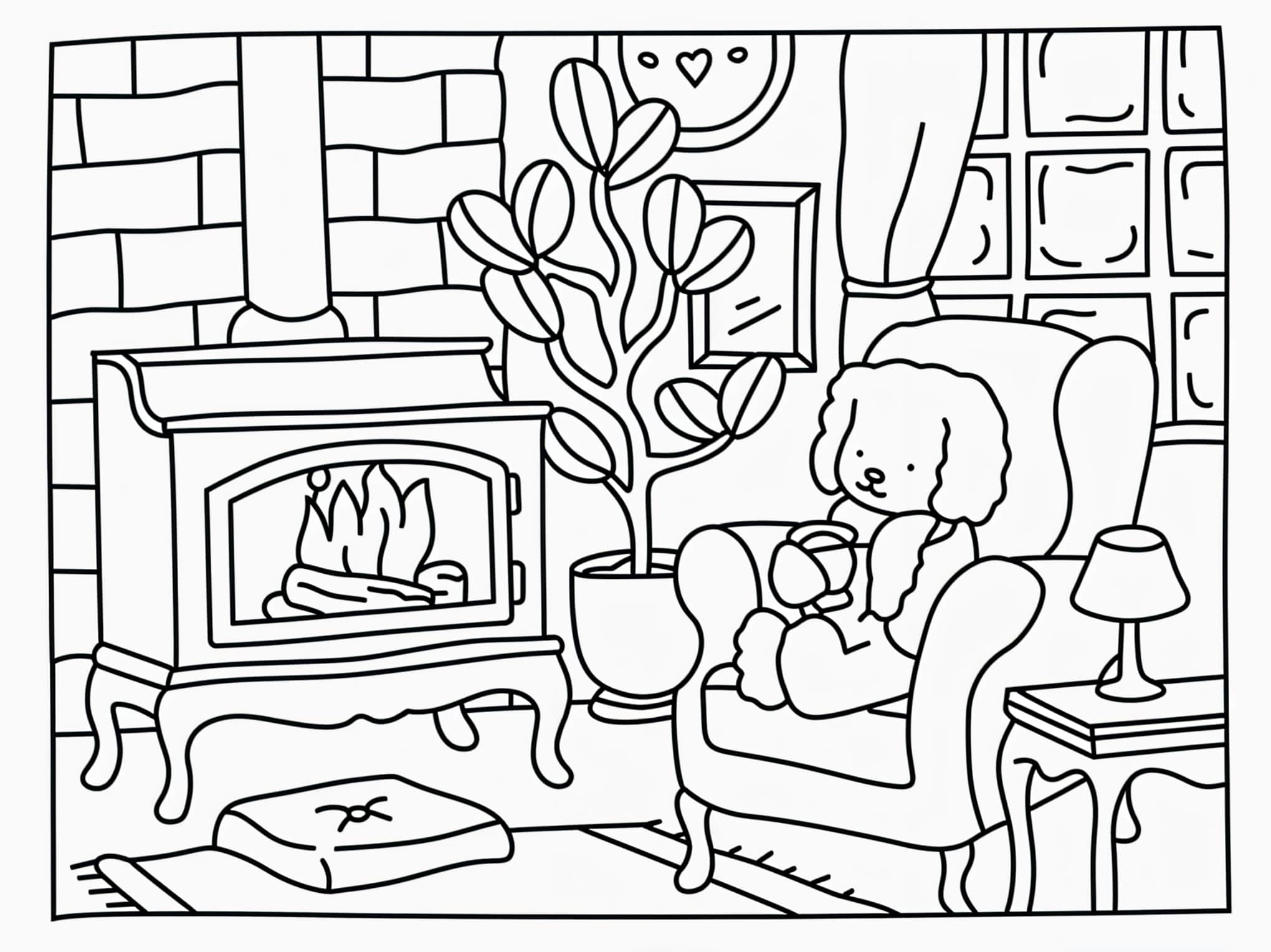 Imagem Bobbie Goods perto da lareira no inverno para colorir