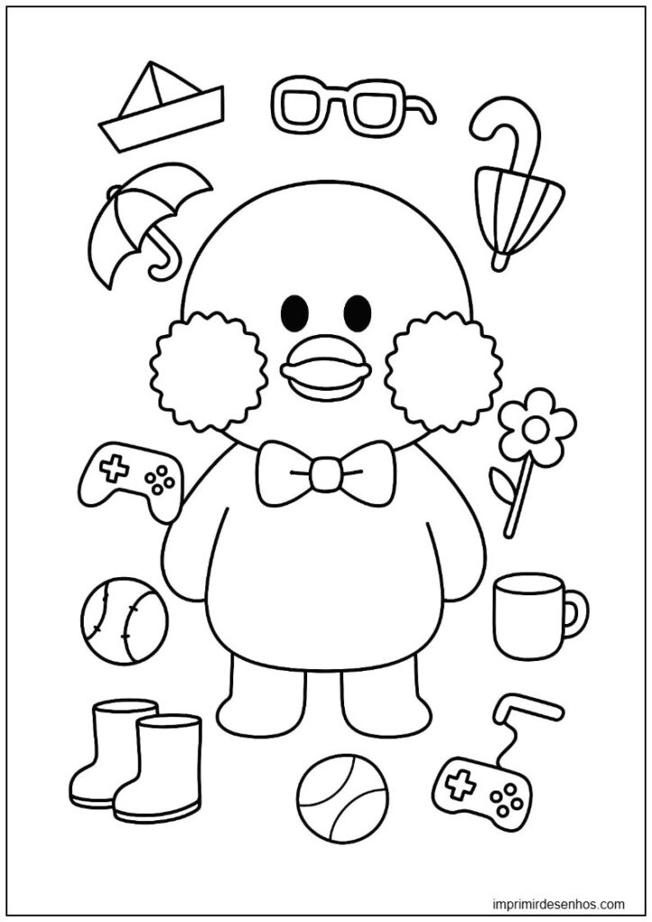 Desenho de Paper Duck com acessórios para colorir para colorir