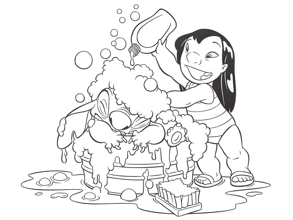 Desenho de Desenho Da Lilo Dando Banho No Stitch Para Colorir para colorir e imprimir Desenho de Desenho Da Lilo Dando Banho No Stitch Para Colorir para colorir