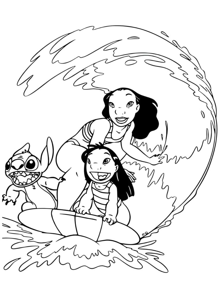 Desenho de Desenho Da Lilo E Nani Surfando Com Stitch Para Imprimir para colorir e imprimir Desenho de Desenho Da Lilo E Nani Surfando Com Stitch Para Imprimir para colorir