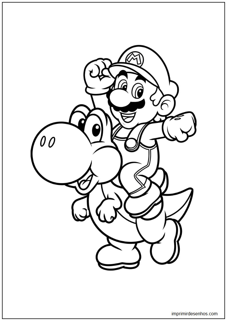 desenho de Mario e Yoshi para colorir