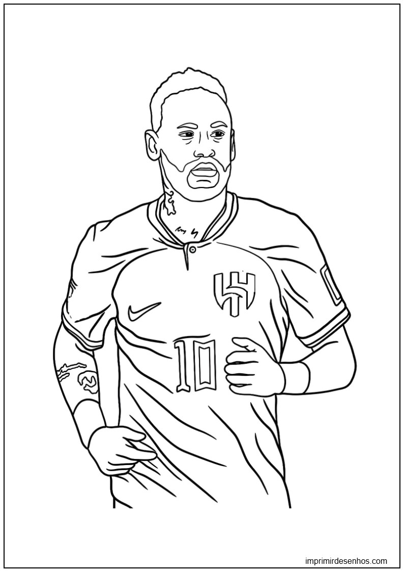 Desenho de desenho de Neymar Jr com camisa da Seleção para colorir para colorir