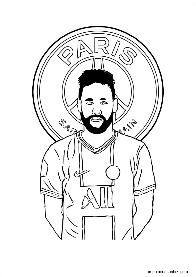 Desenho de desenho de Neymar Jr no time do PSG com escudo para colorir para colorir