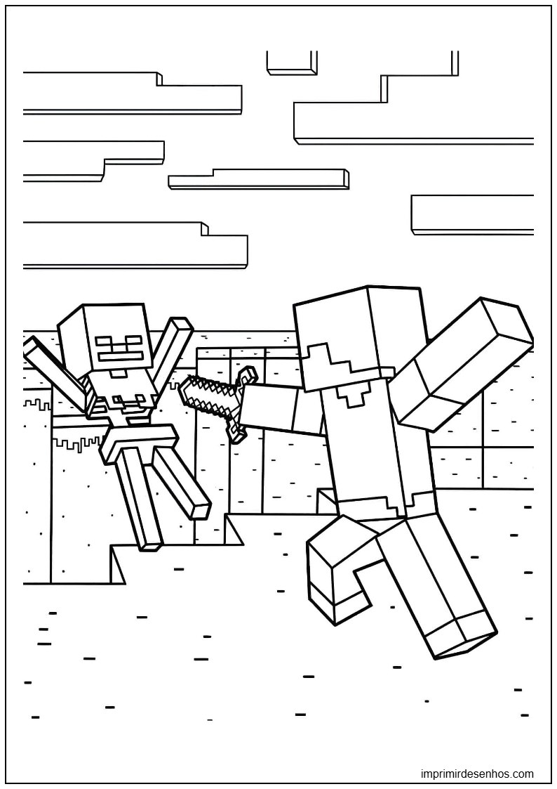 desenho de Steve atira em esqueleto para colorir