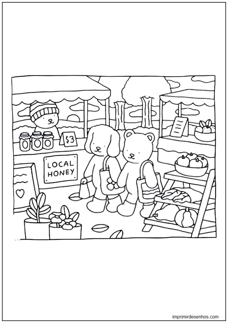 desenho de mercado com animais de Bobbie Goods para colorir