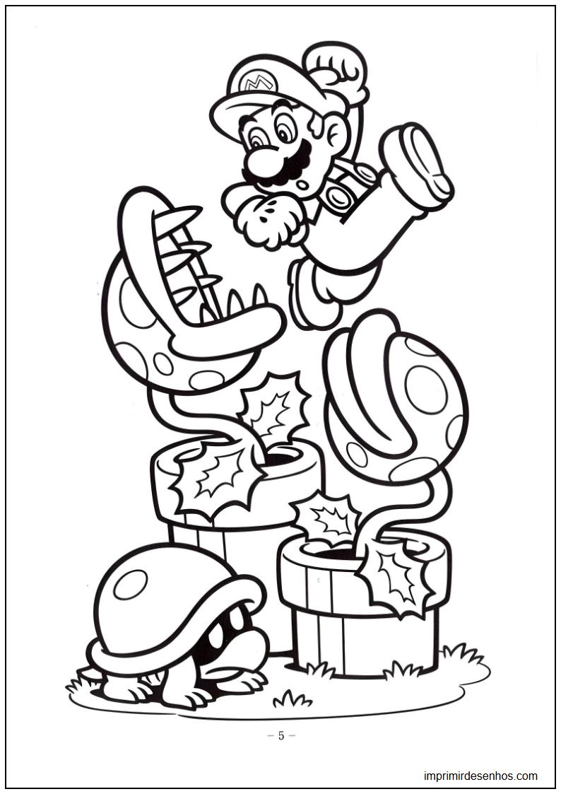 desenho do Mario com Plantas Piranha para colorir
