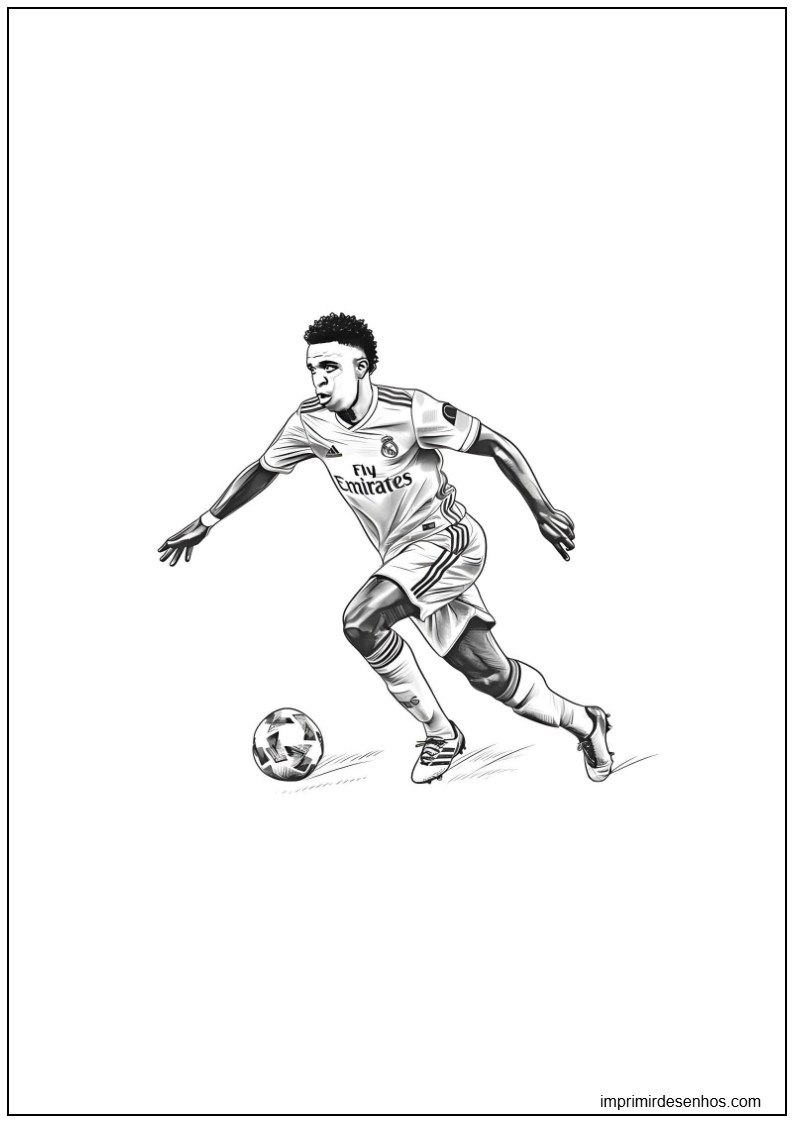 Desenho de desenho do Vini Jr driblando para colorir para colorir