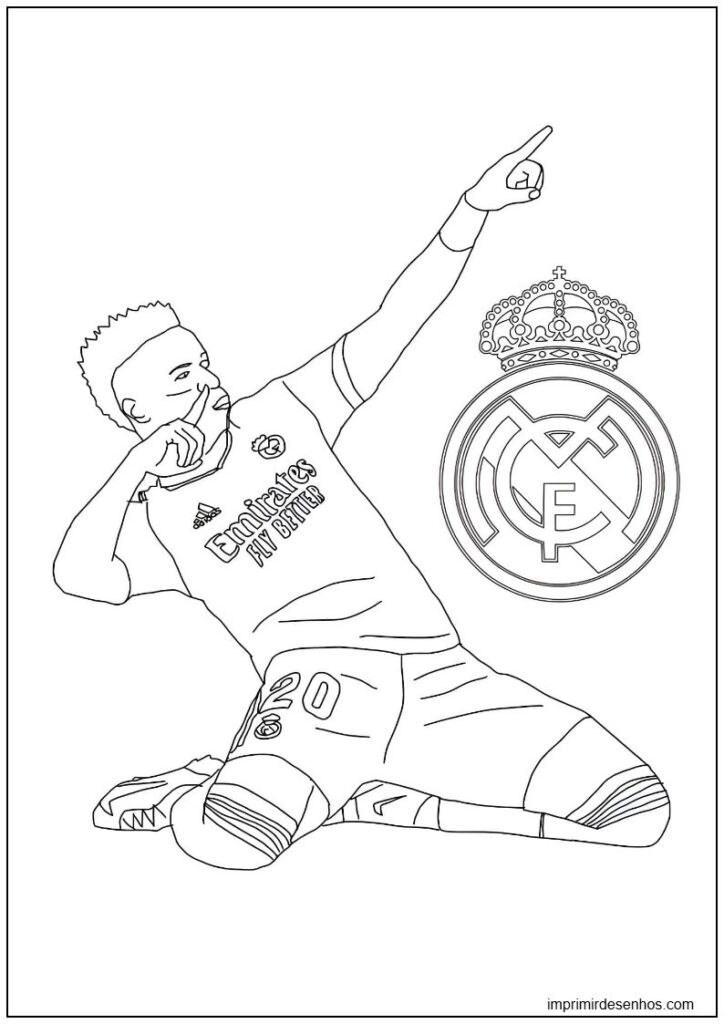 Desenho de desenho do Vinícius Júnior gol celebração para colorir para colorir