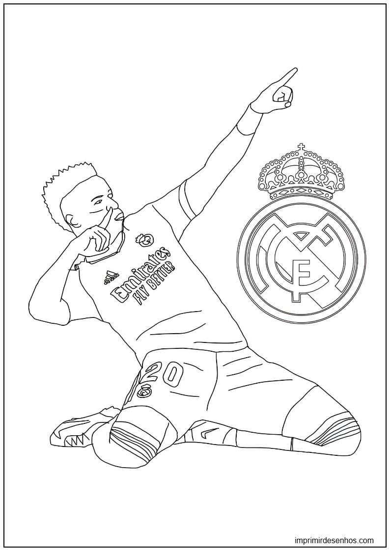 Desenho de desenho do Vinícius Júnior gol celebração para colorir para colorir