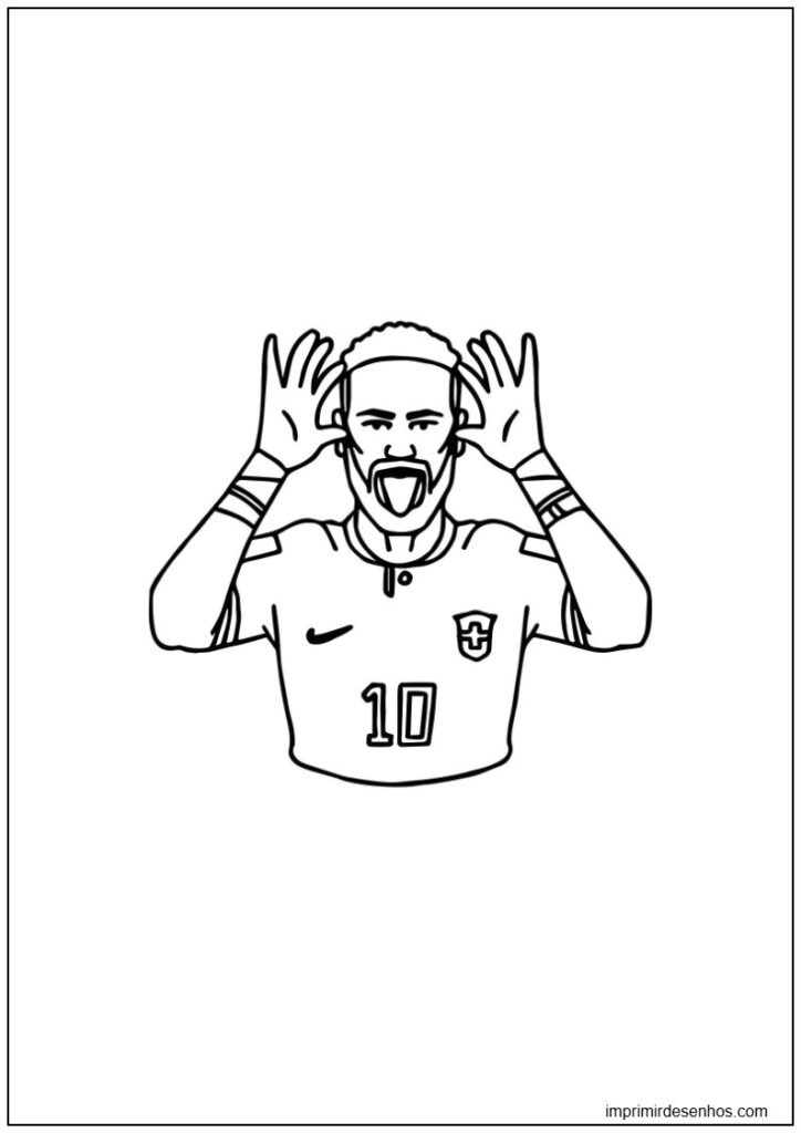 Desenho de imagem de Neymar Jr comemorando com gesto divertido para pintar para colorir e imprimir Desenho de imagem de Neymar Jr comemorando com gesto divertido para pintar para colorir