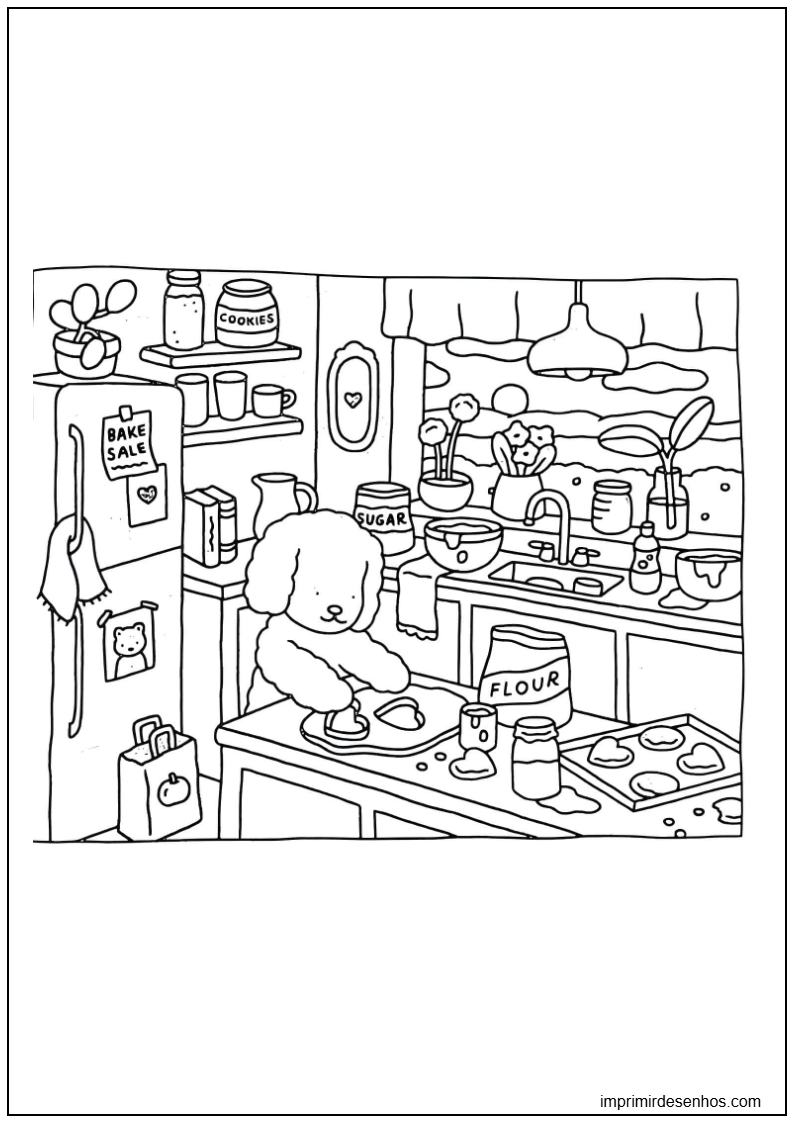 imagem de cachorro assando biscoitos na cozinha de Bobbie Goods para imprimir