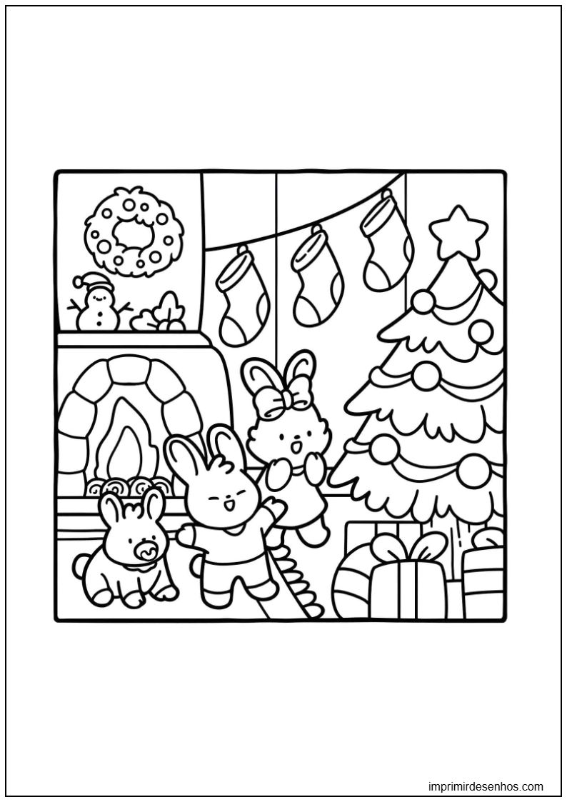imagem de coelhos e presentes de Natal de Bobbie Goods para imprimir