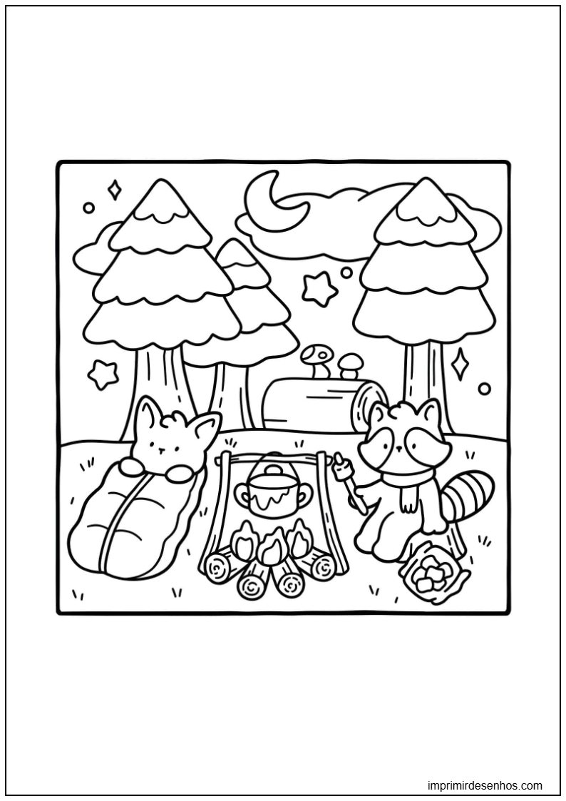 imagem de guaxinim e raposa acampando de Bobbie Goods para colorir