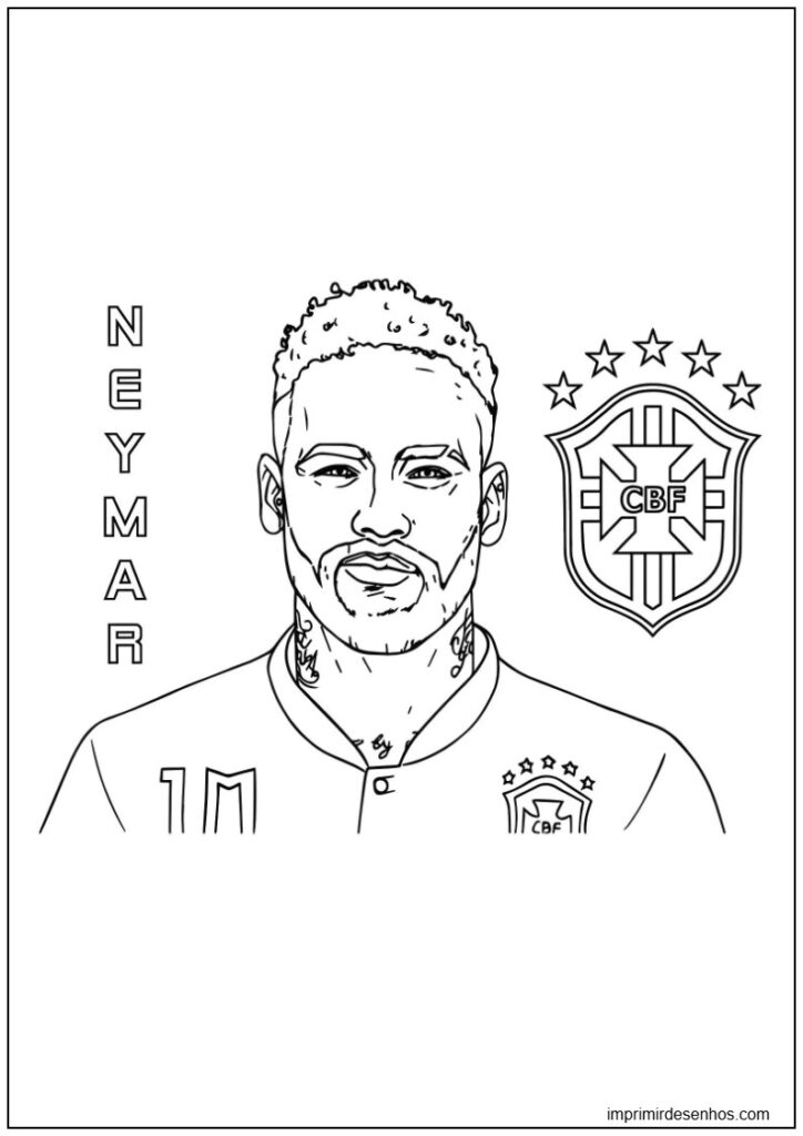 Desenho de imagem de retrato de Neymar Jr com escudo da CBF para colorir para colorir e imprimir Desenho de imagem de retrato de Neymar Jr com escudo da CBF para colorir para colorir