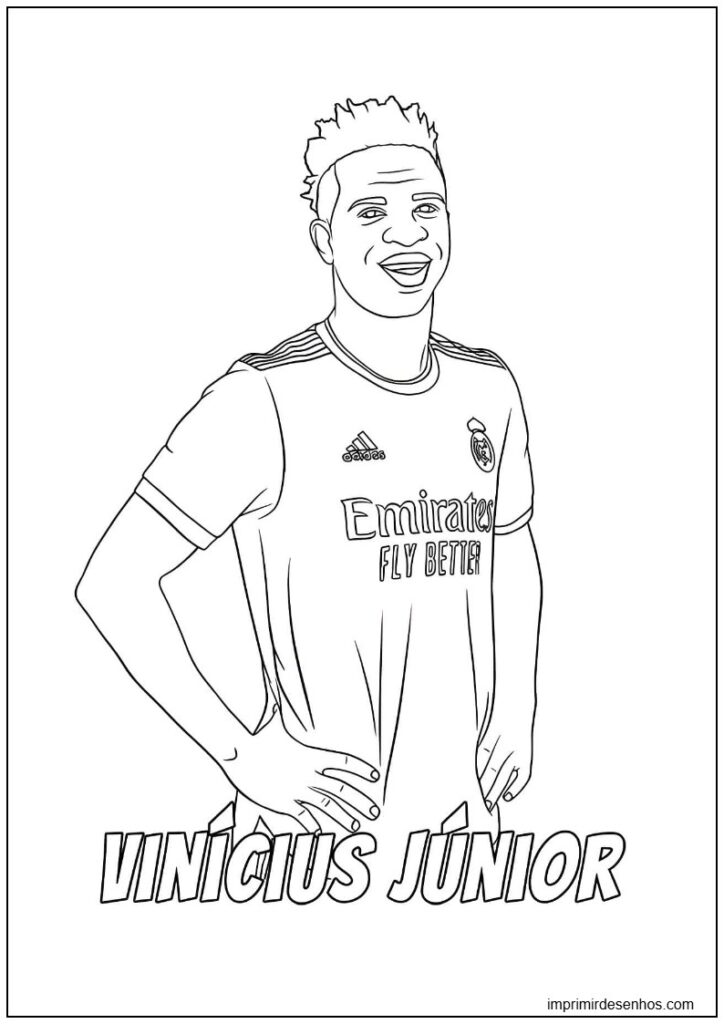 Desenho de imagem do Vini Jr sorrindo para imprimir para colorir
