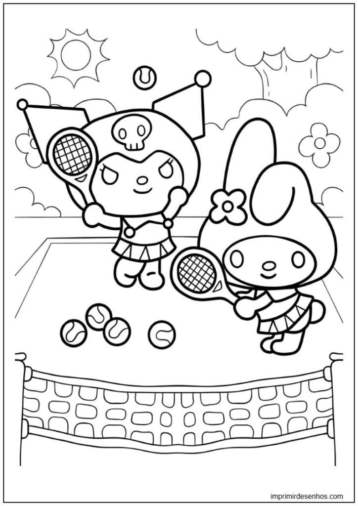 Desenho de Kuromi A Jogar Ténis Para Colorir para colorir
