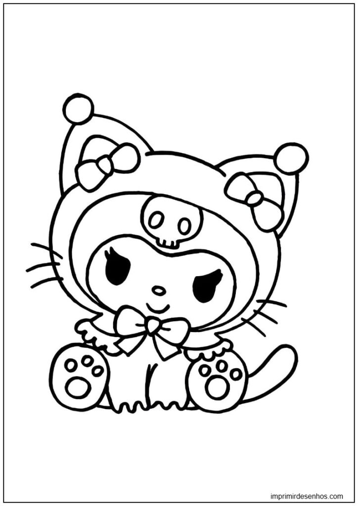 Desenho de Kuromi Vestida De Gato Para Colorir para colorir