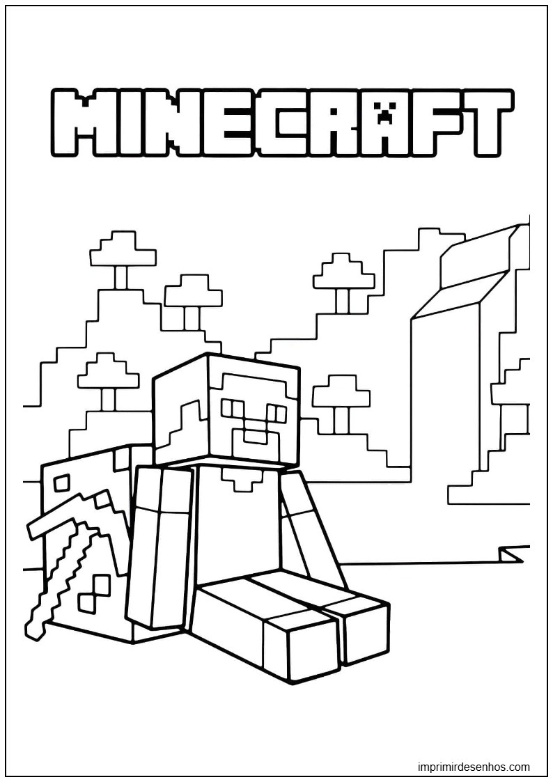 Steve Com Picareta Do Minecraft Para Colorir