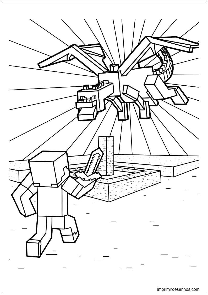 Steve E Minecraft O Dragão Para Colorir